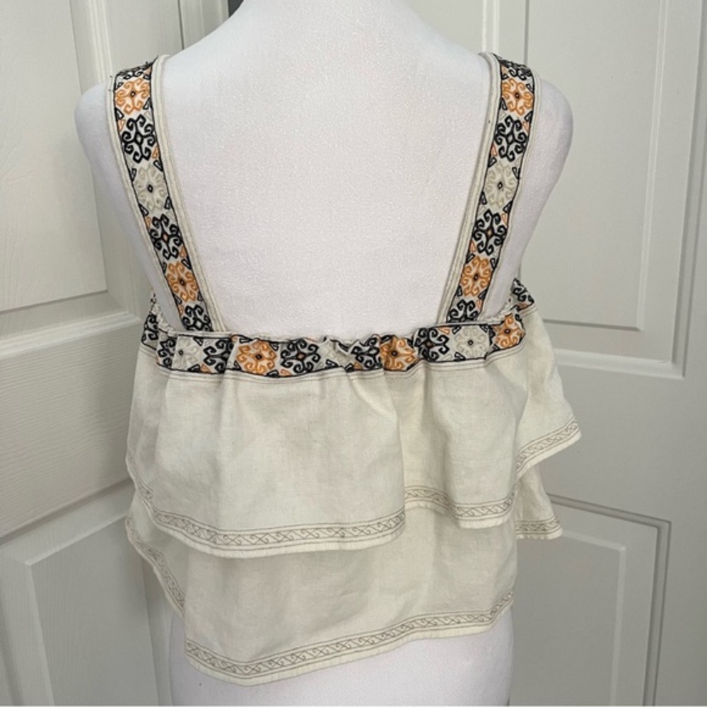 Madewell Linen Blend Cropped Embroidered‎ Tiered Anita Smock Top Small White Y2K - Picture 4 of 8